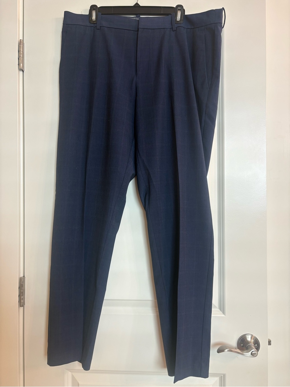 Perry Ellis Portfolio Modern Fit Dress Pants 38x32 Navy Windowpane Stretch